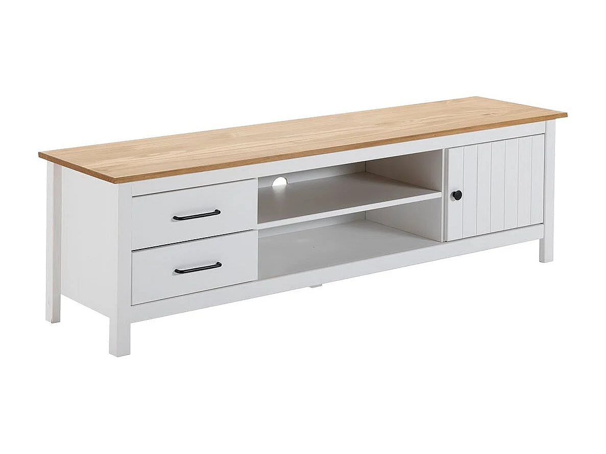 TINA - Pack Salon avec Meuble TV + Table Basse en Bois Ciré et Blanc