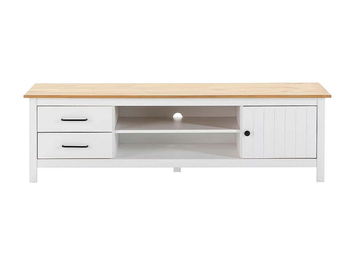 TINA - Pack Salon avec Meuble TV + Table Basse en Bois Ciré et Blanc