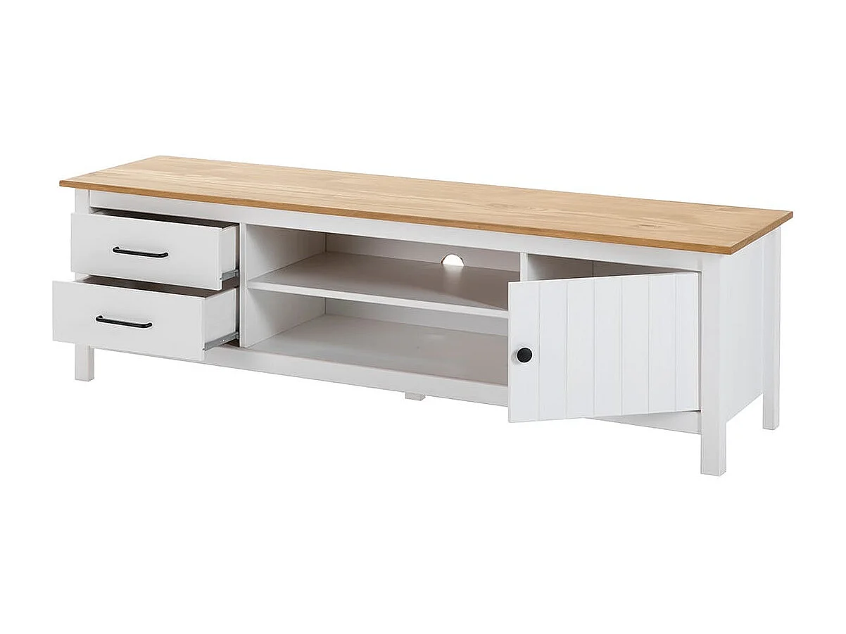 TINA - Pack Salon avec Meuble TV + Table Basse en Bois Ciré et Blanc
