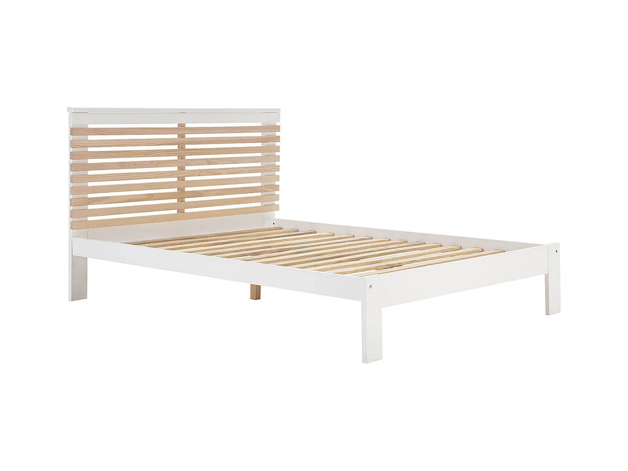 LAUPELL - Chambre 140x190cm avec Commode 7 Tiroirs Pin Naturel et Blanc Scandinave