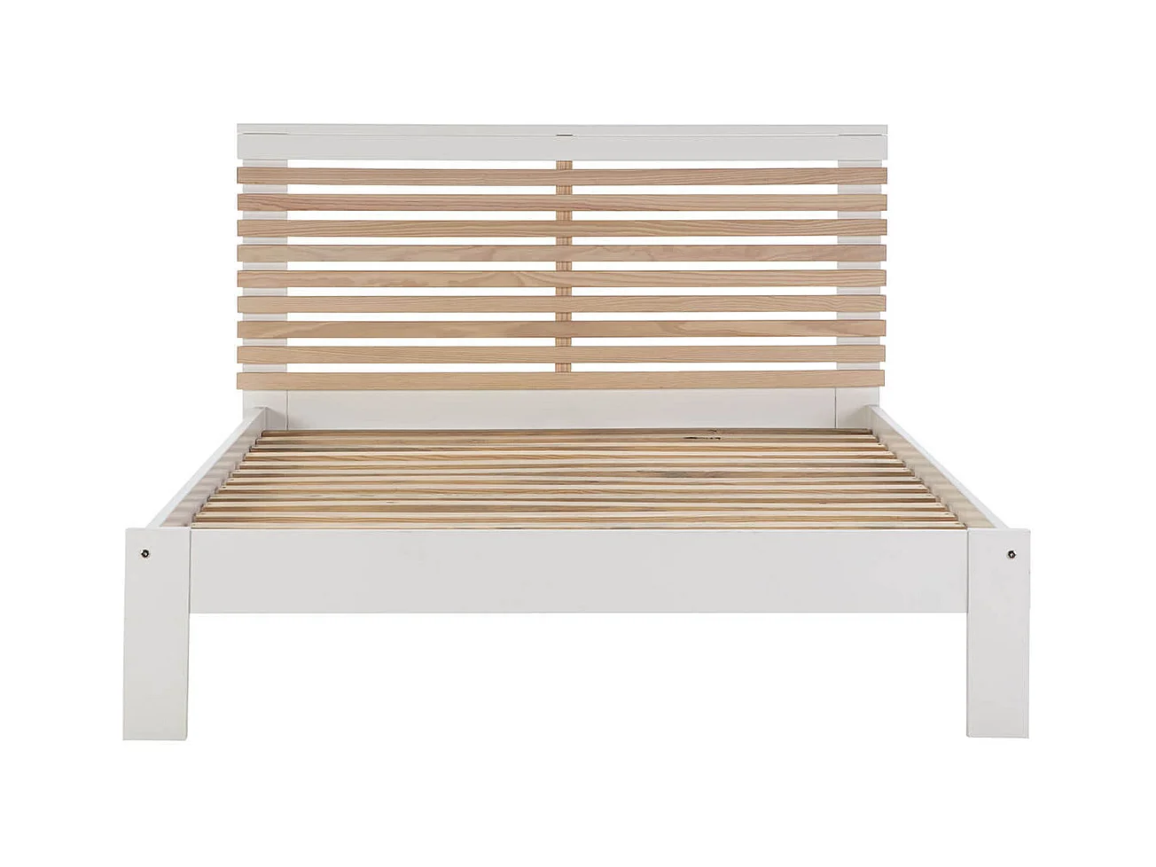 LAUPELL - Chambre 140x190cm avec Commode 7 Tiroirs Pin Naturel et Blanc Scandinave