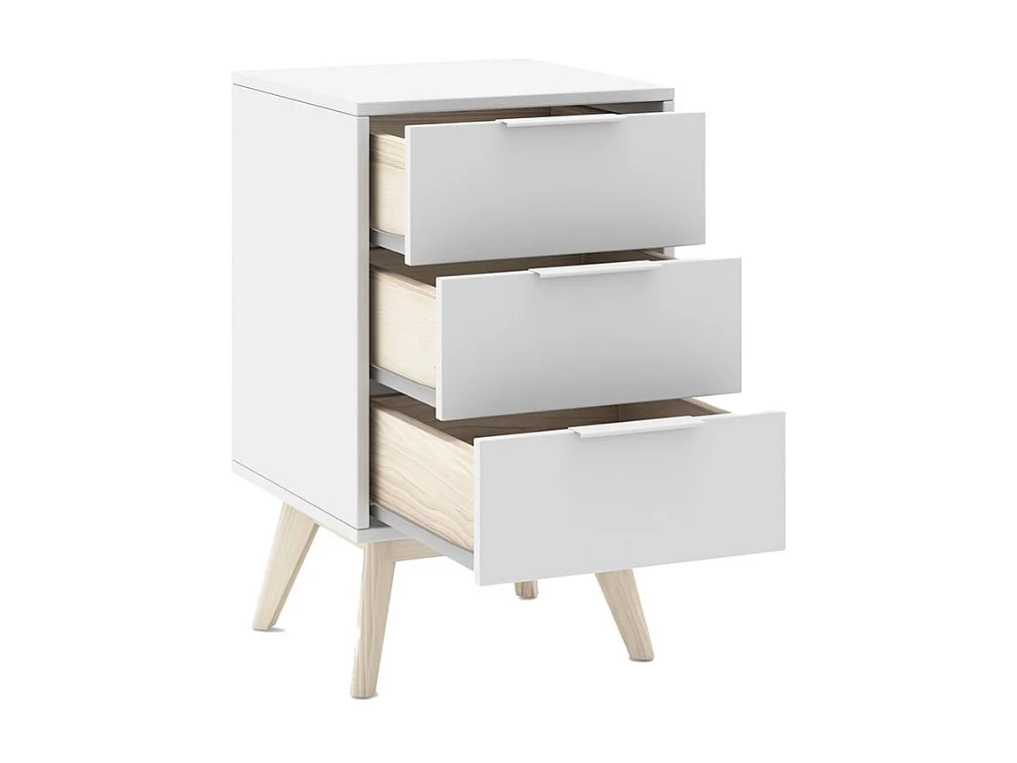 LAUPELL - Chambre 140x190cm avec Commode 7 Tiroirs Pin Naturel et Blanc Scandinave