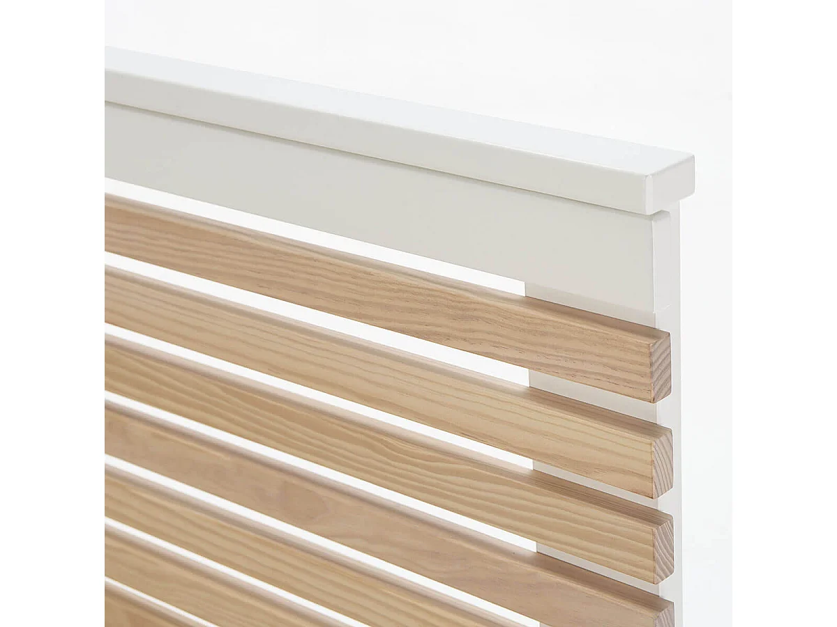 LAUPELL - Chambre 140x190cm avec Commode 7 Tiroirs Pin Naturel et Blanc Scandinave