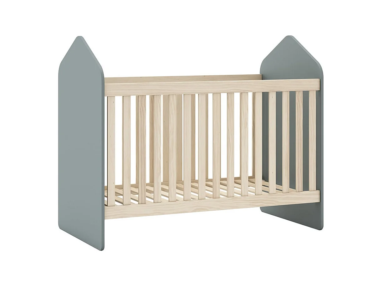 KAINA - Pack Lit Bébé Cabane 60x120cm + Commode + Penderie Coloris Gris et Naturel