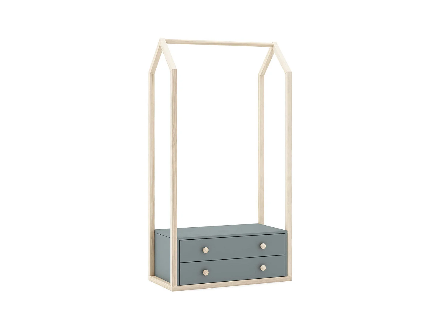 KAINA - Pack Lit Bébé Cabane 60x120cm + Commode + Penderie Coloris Gris et Naturel