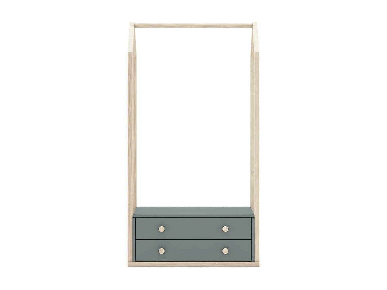 KAINA - Pack Lit Bébé Cabane 60x120cm + Commode + Penderie Coloris Gris et Naturel