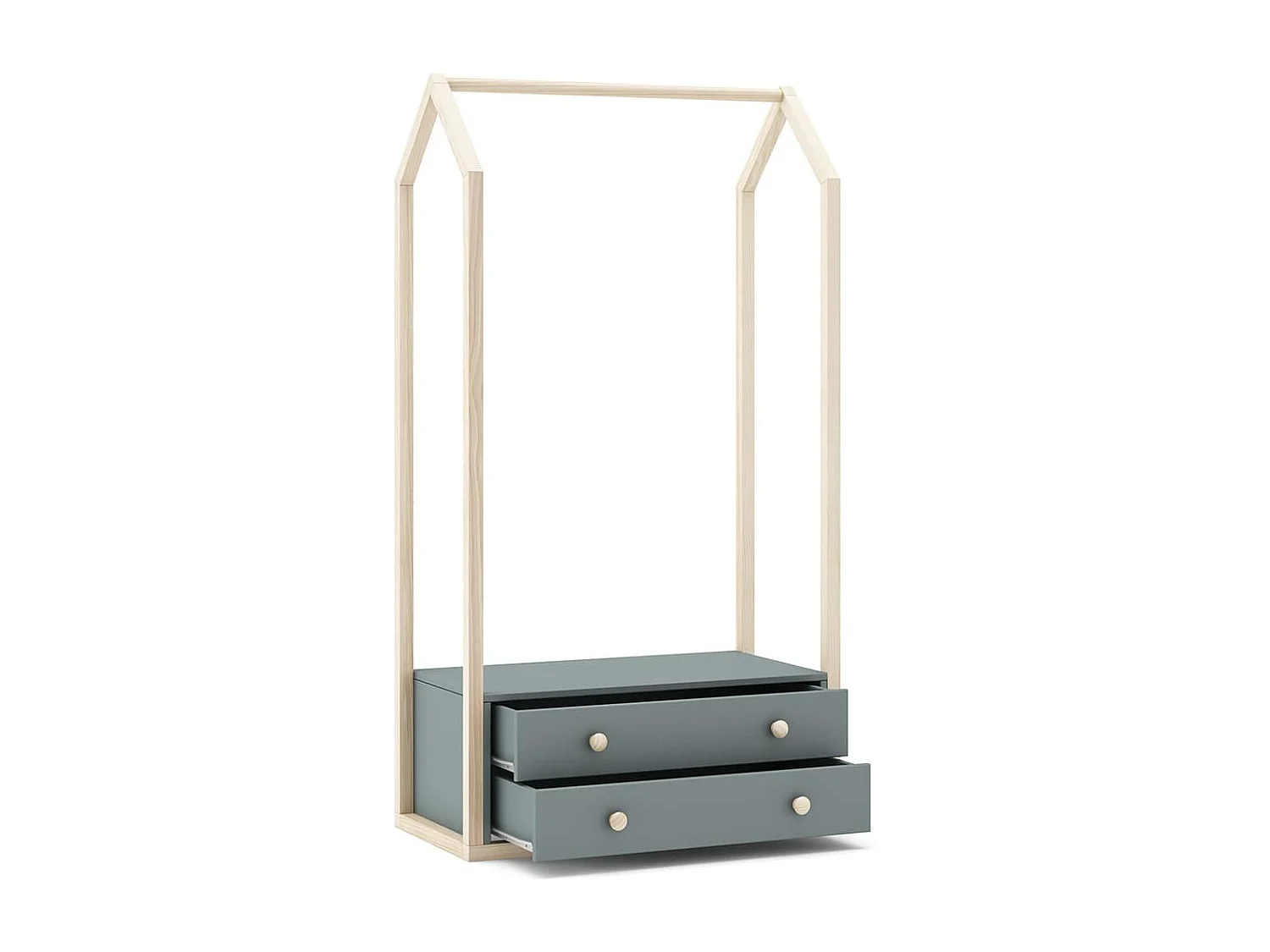 KAINA - Pack Lit Bébé Cabane 60x120cm + Commode + Penderie Coloris Gris et Naturel