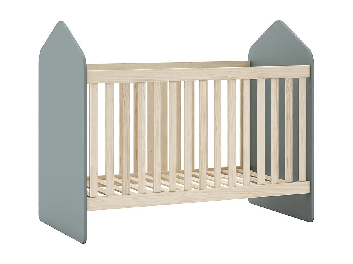 KAINA - Pack Lit Bébé Cabane 60x120cm + Commode + Penderie Coloris Gris et Naturel