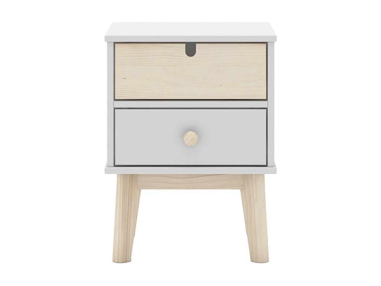 KAINA - Pack Lit 90x190cm + Chevet 2 Tiroirs + Commode 4T Coloris Blanc et Naturel