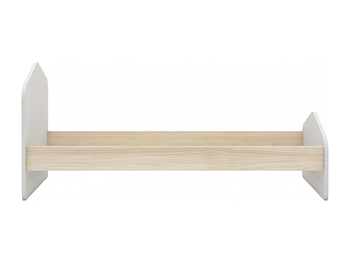 KAINA - Pack Lit 90x190cm + Chevet 2 Tiroirs + Commode 4T Coloris Blanc et Naturel