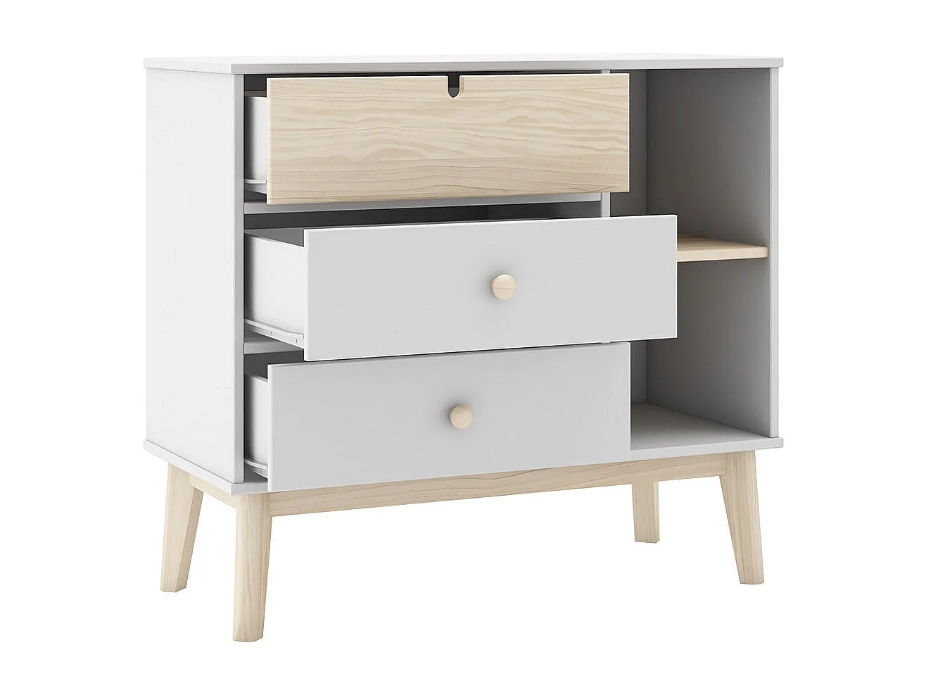 KAINA - Chambre Bébé 60x120cm + Coffre à Jouets Coloris Blanc et Naturel