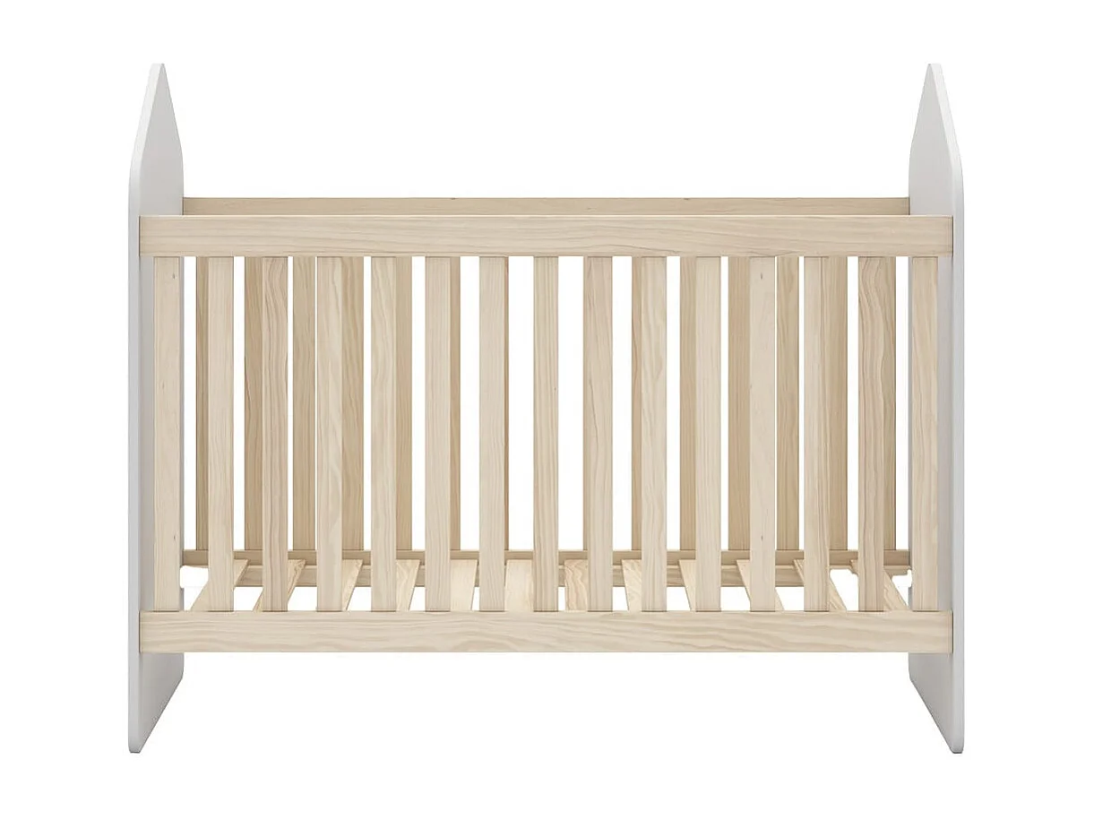 KAINA - Chambre Bébé 60x120cm + Coffre à Jouets Coloris Blanc et Naturel