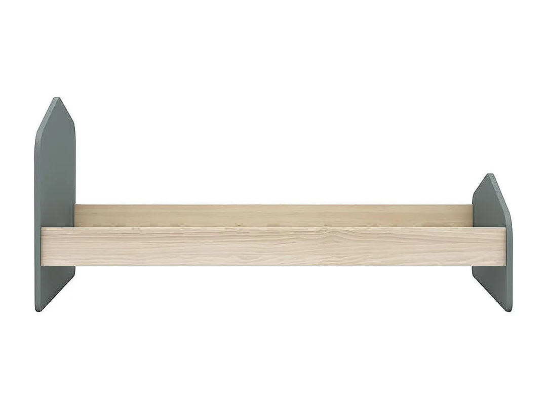 KAINA - Pack Lit 90x190cm + Chevet 2 Tiroirs + Commode 4T Coloris Gris et Naturel