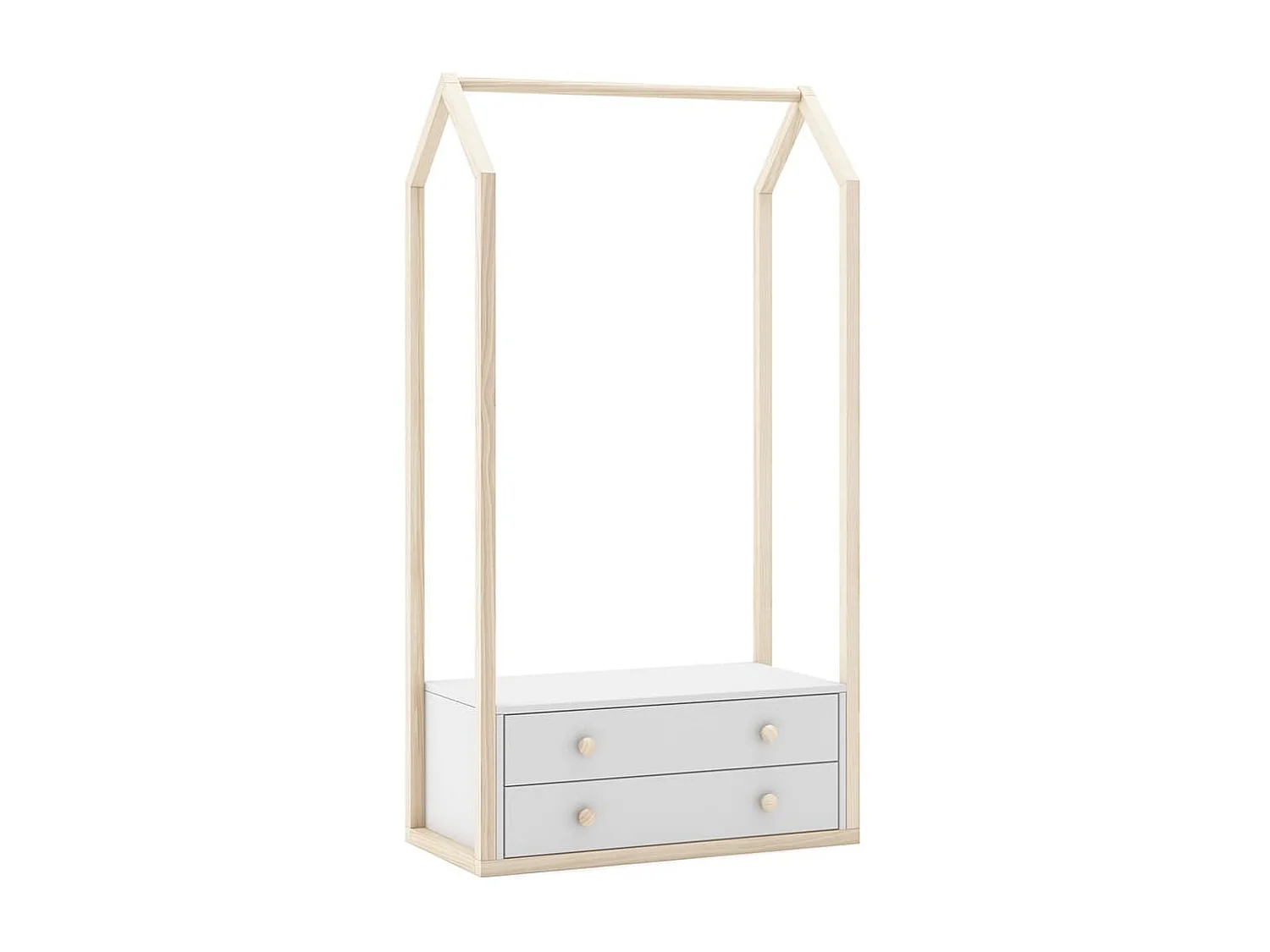 KAINA - Chambre Bébé 60x120cm Complète + Coffre à Jouets Coloris Blanc et Naturel