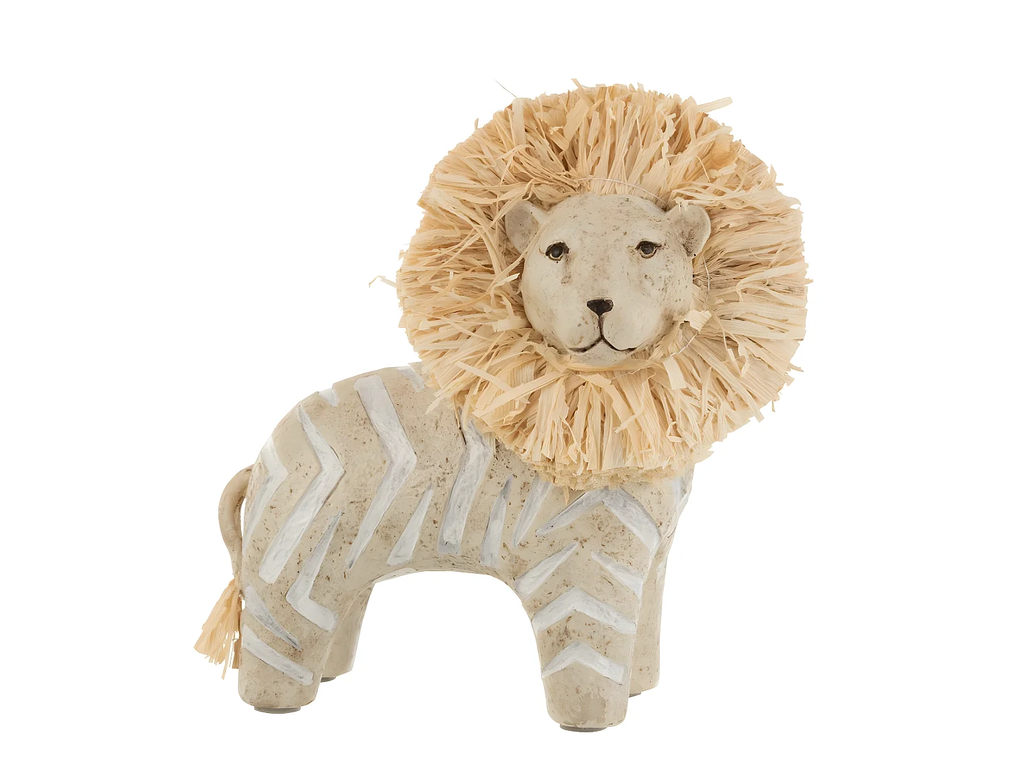 Statuette Déco en Raphia "Lion" 15cm Blanc & Beige