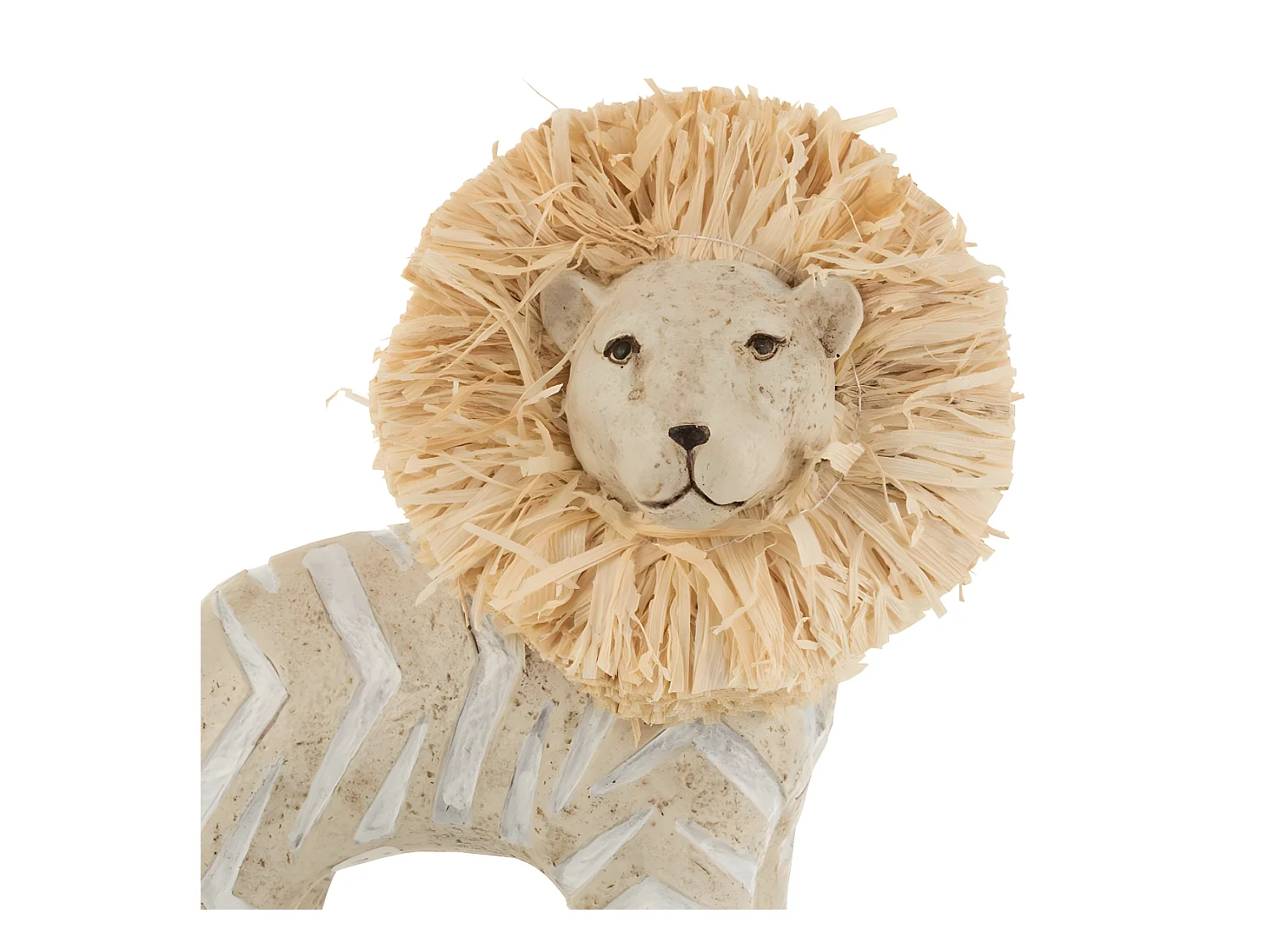 Statuette Déco en Raphia "Lion" 15cm Blanc & Beige