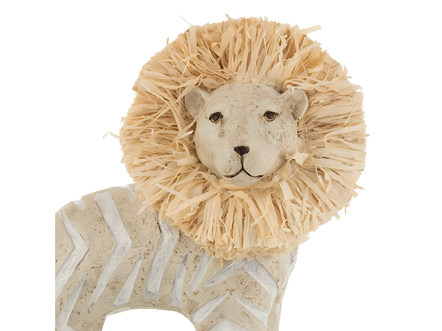Statuette Déco en Raphia "Lion" 15cm Blanc & Beige