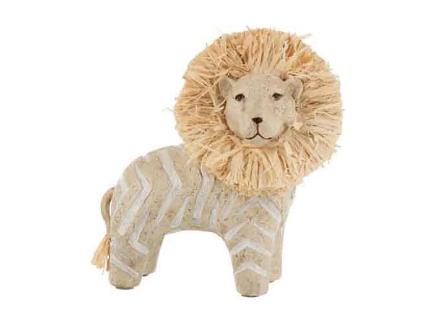 Statuette Déco en Raphia "Lion" 15cm Blanc & Beige