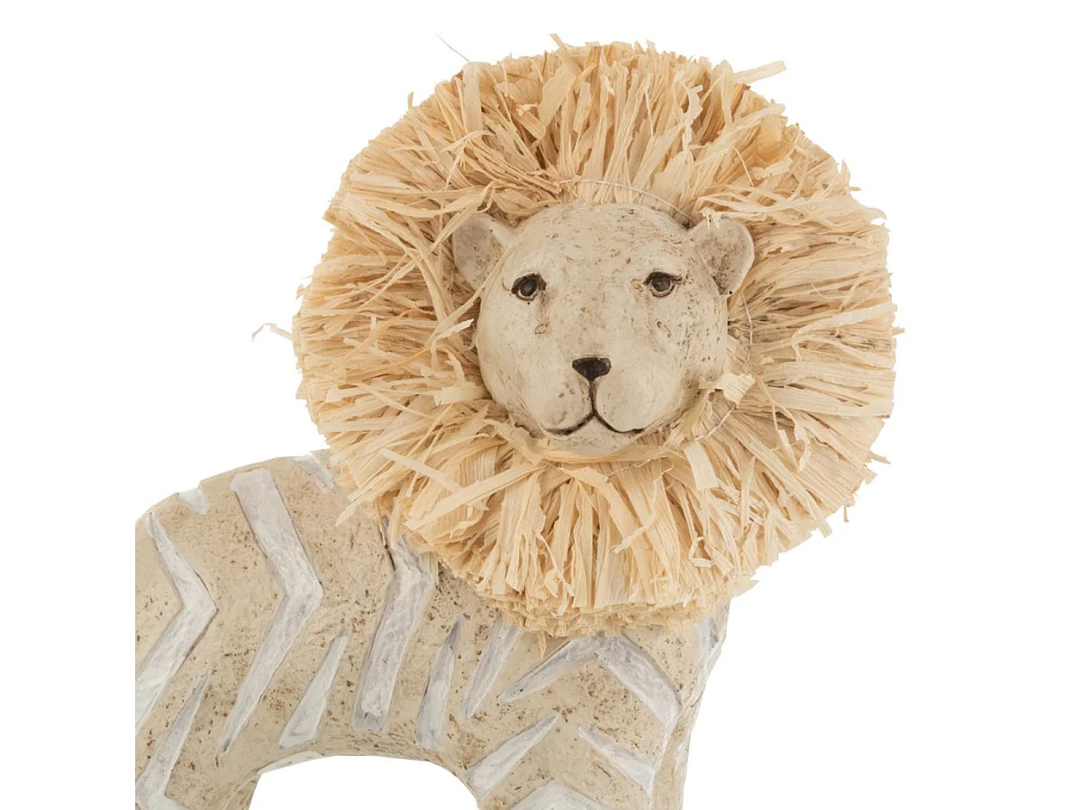 Statuette Déco en Raphia "Lion" 15cm Blanc & Beige