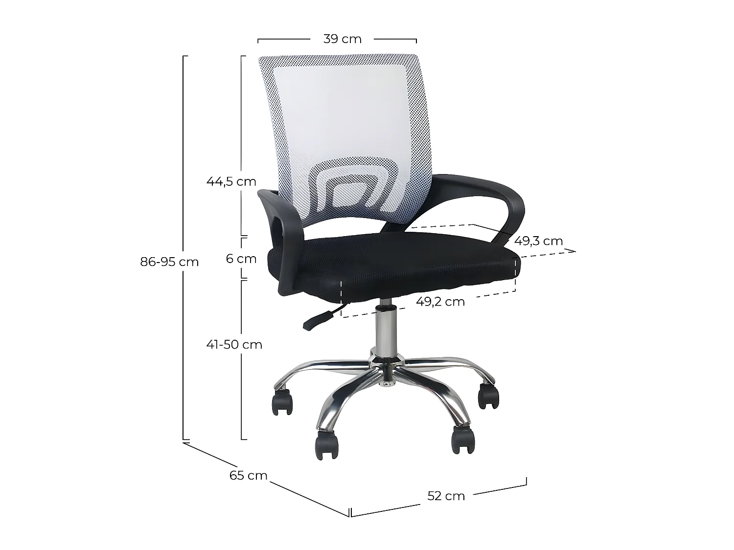 Sedia da scrivania classica con rotelle 95x65x52cm O91