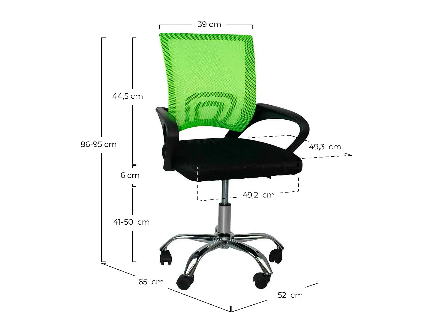 Chaise de bureau classique à roulettes 95x65x52cm O91