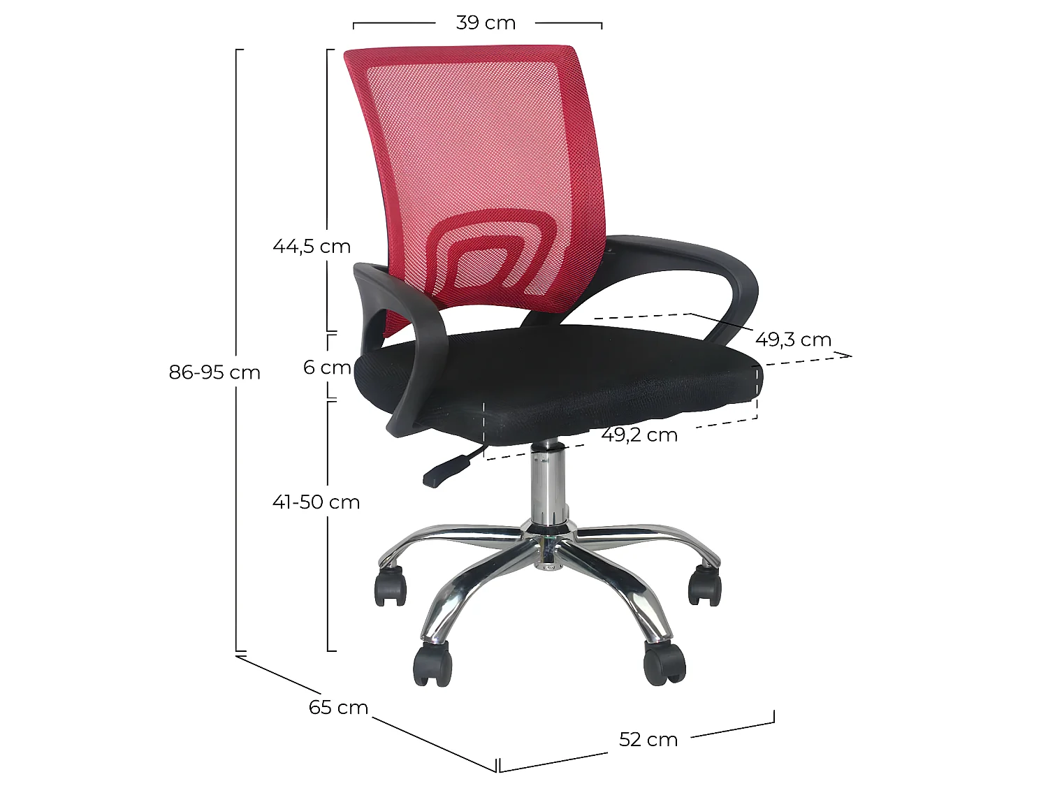 Chaise de bureau classique à roulettes 95x65x52cm O91