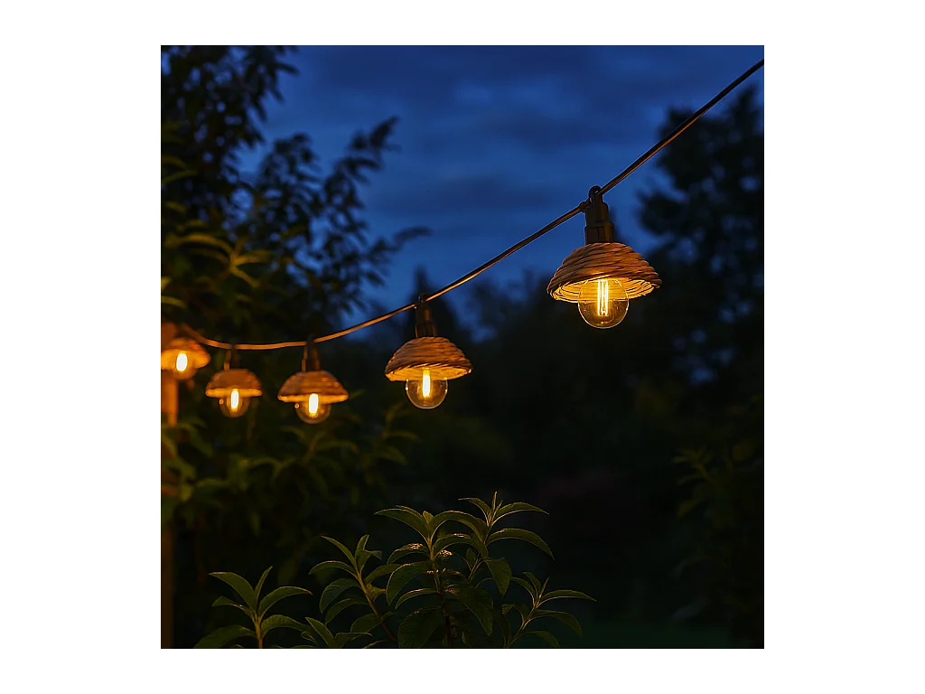 Guirlande lumineuse extérieur connectable COTTAGE Beige Poly rotin 5.70m