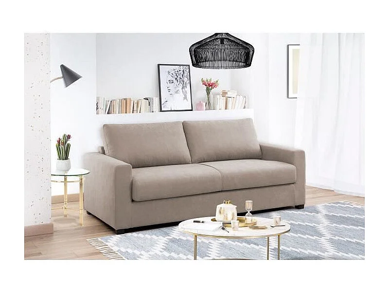 Canapé droit convertible 3 places MAXIME - Made in France - Tissu Beige - Couchage express - L 194 x P 96 x H 83 cm