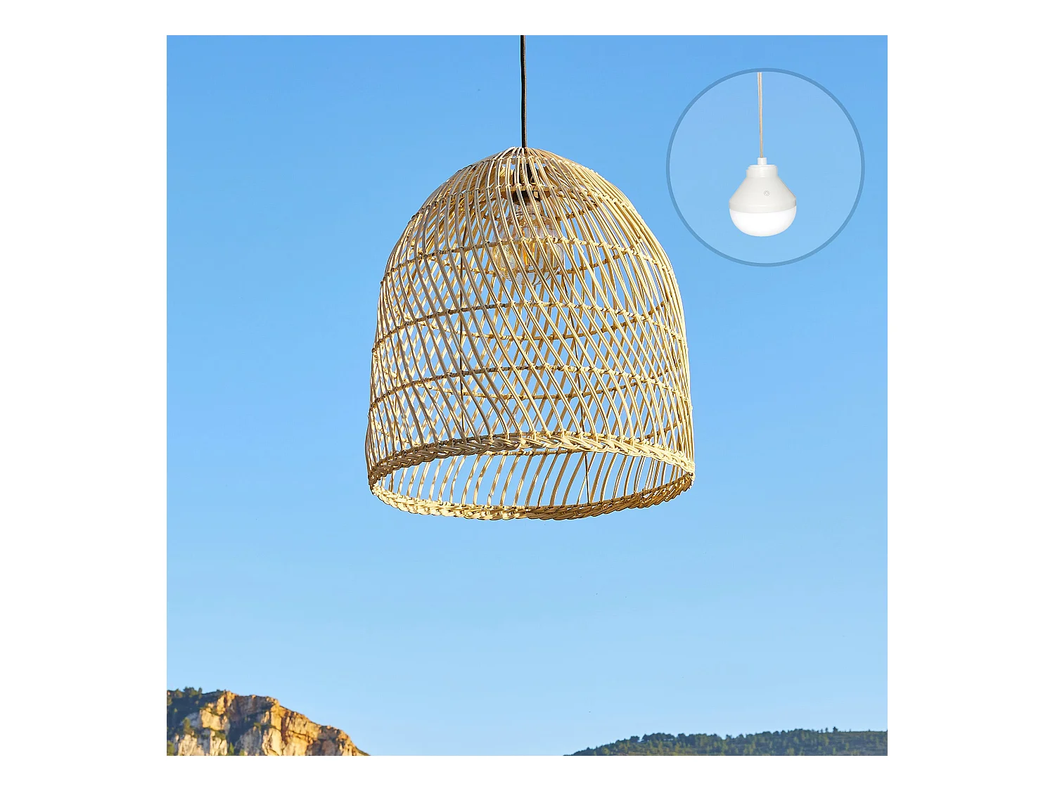 Suspension PAULO Beige Rotin H45cm