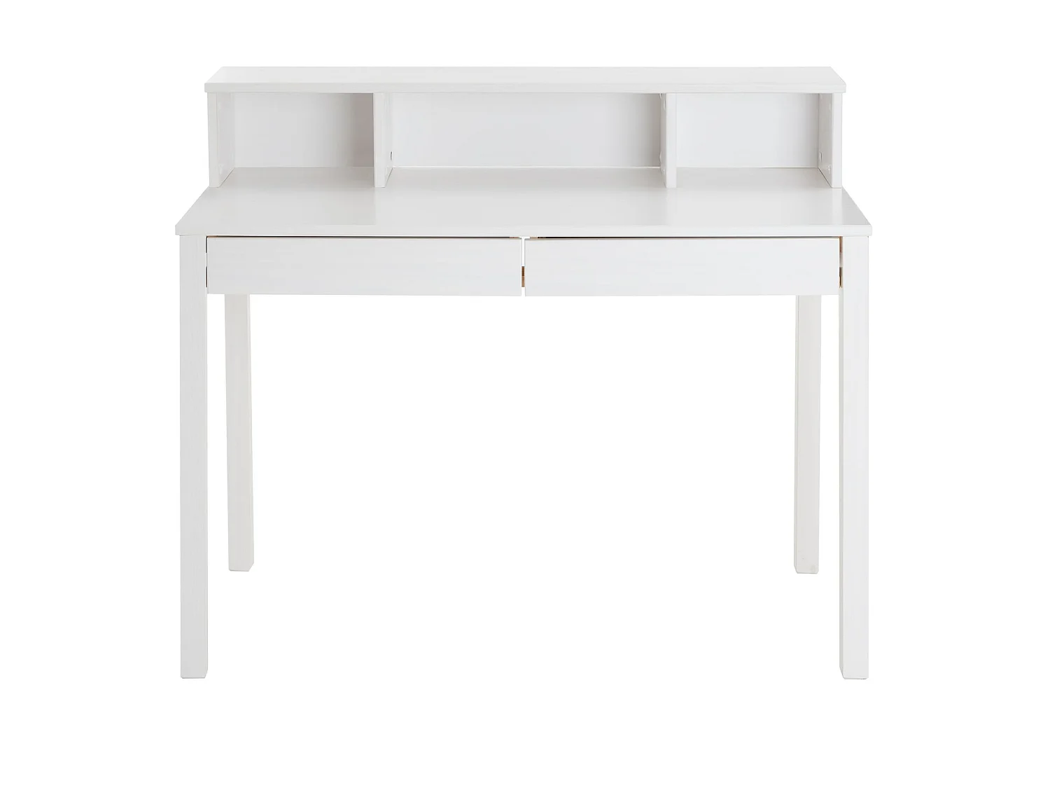 Bureau LENNOX avec rangement 2 tiroirs et 3 niches, en pin massif lasuré blanc