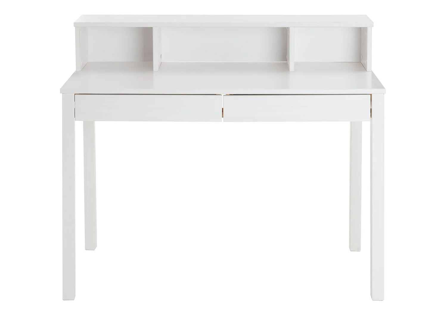 Bureau LENNOX avec rangement 2 tiroirs et 3 niches, en pin massif lasuré blanc