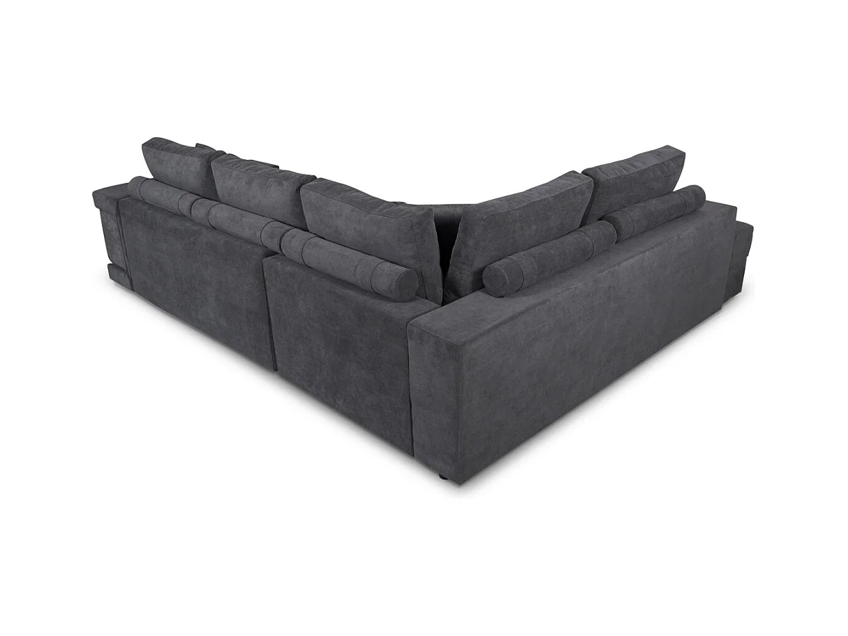 Canapé d'angle gauche Tamia convertible avec coffre et 2 poufs en tissu - Gris anthracite - L288 x P224 x H87cm - Loungitude