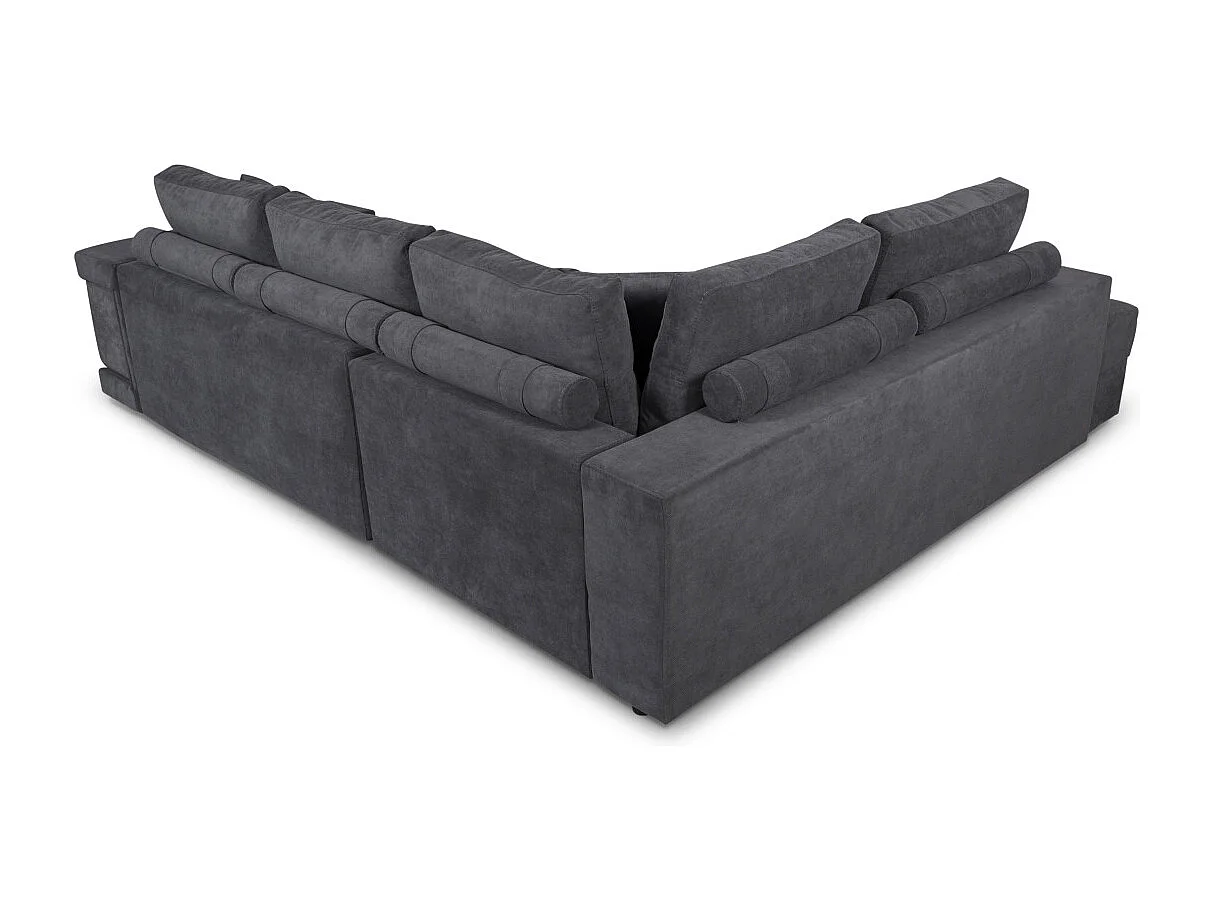 Canapé d'angle gauche Tamia convertible avec coffre et 2 poufs en tissu - Gris anthracite - L288 x P224 x H87cm - Loungitude