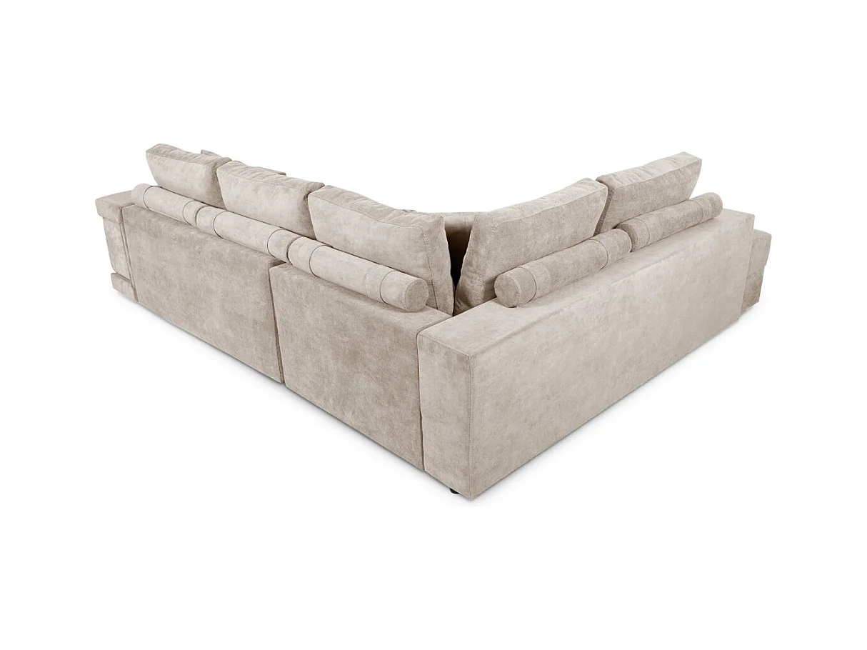 Canapé d'angle gauche Tamia convertible avec coffre et 2 poufs en tissu - Beige - L288 x P224 x H87cm - Loungitude