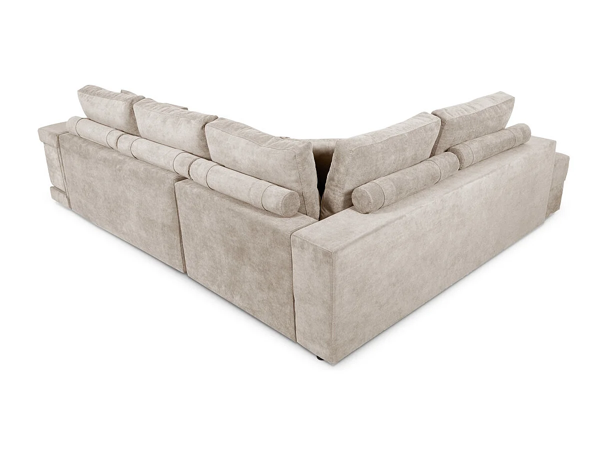 Canapé d'angle gauche Tamia convertible avec coffre et 2 poufs en tissu - Beige - L288 x P224 x H87cm - Loungitude
