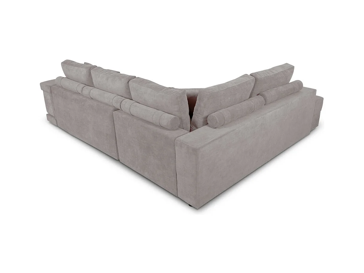 Canapé d'angle droit Tamia convertible avec coffre et 2 poufs en tissu - Gris clair - L288 x P224 x H87cm - Loungitude