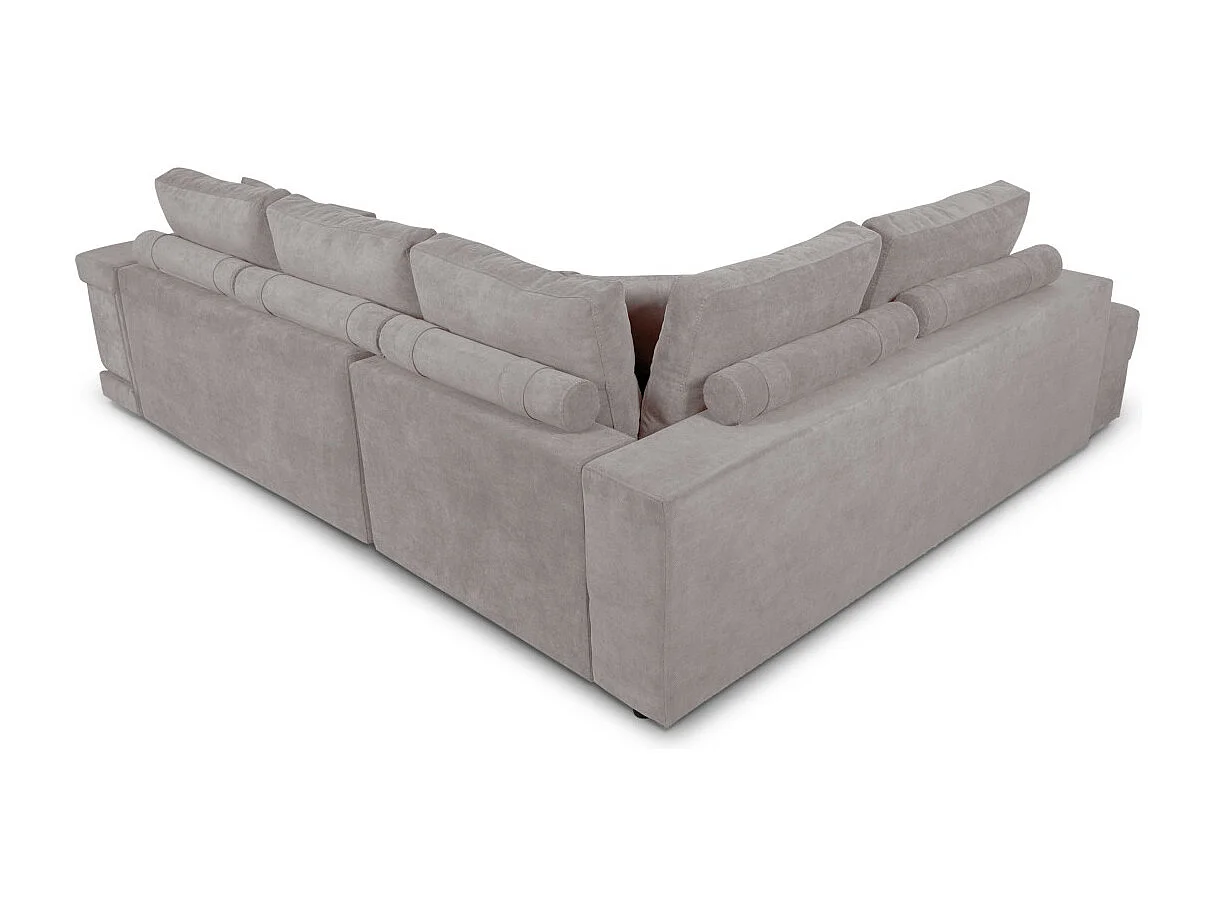 Canapé d'angle droit Tamia convertible avec coffre et 2 poufs en tissu - Gris clair - L288 x P224 x H87cm - Loungitude