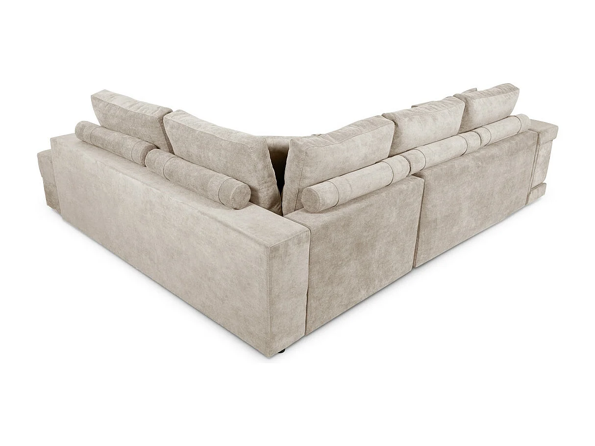 Canapé d'angle droit Tamia convertible avec coffre et 2 poufs en tissu - Beige - L288 x P224 x H87cm - Loungitude
