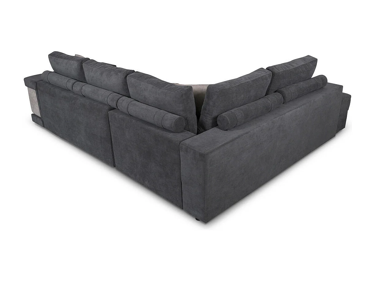 Canapé d'angle gauche Tamia convertible avec coffre et 2 poufs en tissu - Gris/Gris anthracite - L288 x P224 x H87cm - Loungitude