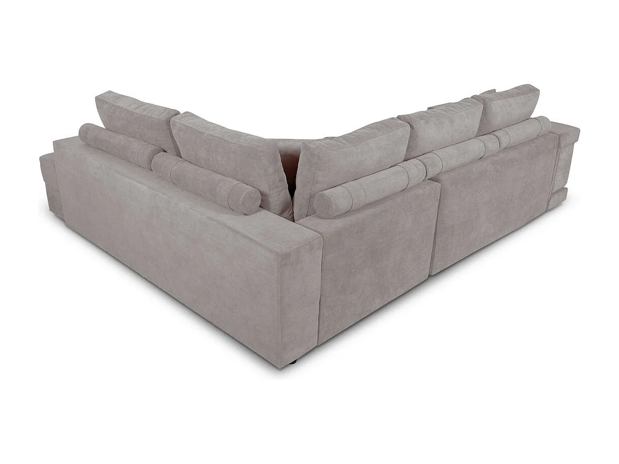 Canapé d'angle gauche Tamia convertible avec coffre et 2 poufs en tissu - Gris clair - L288 x P224 x H87cm - Loungitude