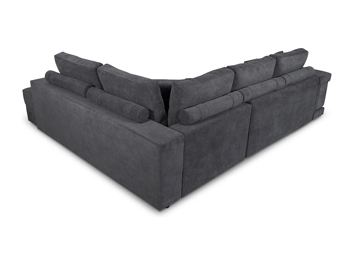Canapé d'angle droit Tamia convertible avec coffre et 2 poufs en tissu - Gris anthracite - L288 x P224 x H87cm - Loungitude