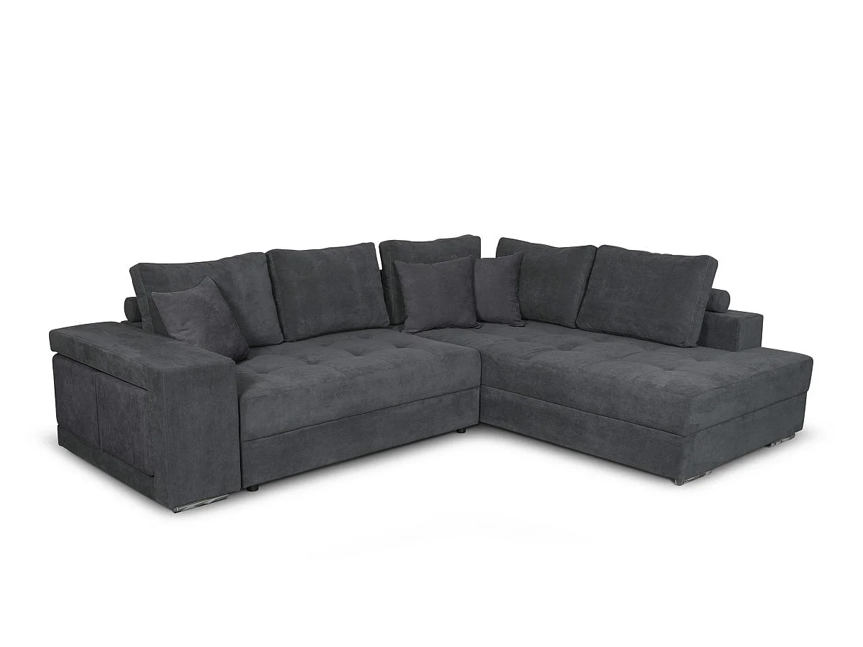 Canapé d'angle convertible 4 places avec pouf en tissu gris anthracite