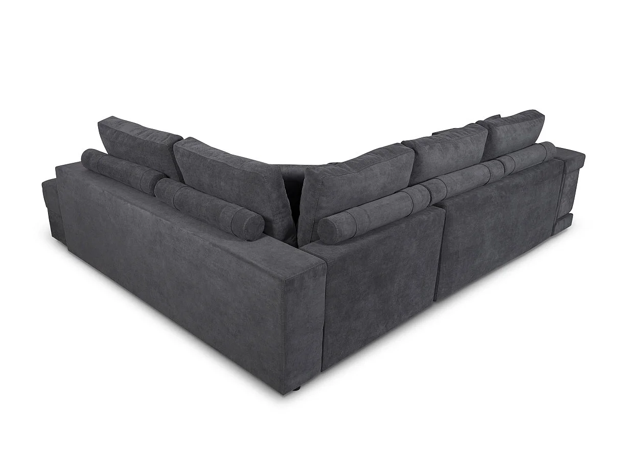 Canapé d'angle convertible 4 places avec pouf en tissu gris anthracite