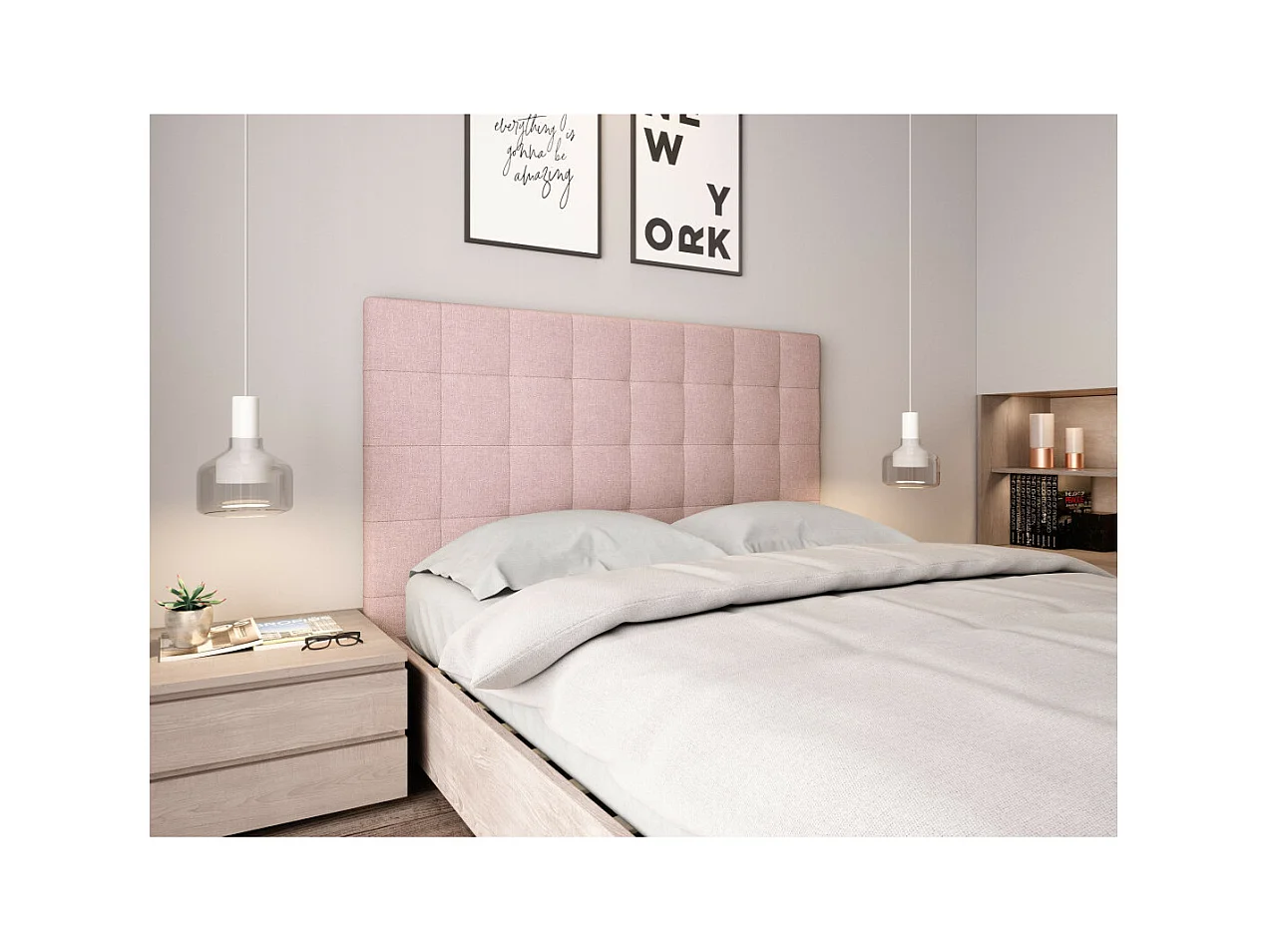 Tête de lit capitonnée en tissu MEGAN - Rose, Largeur - 160 cm