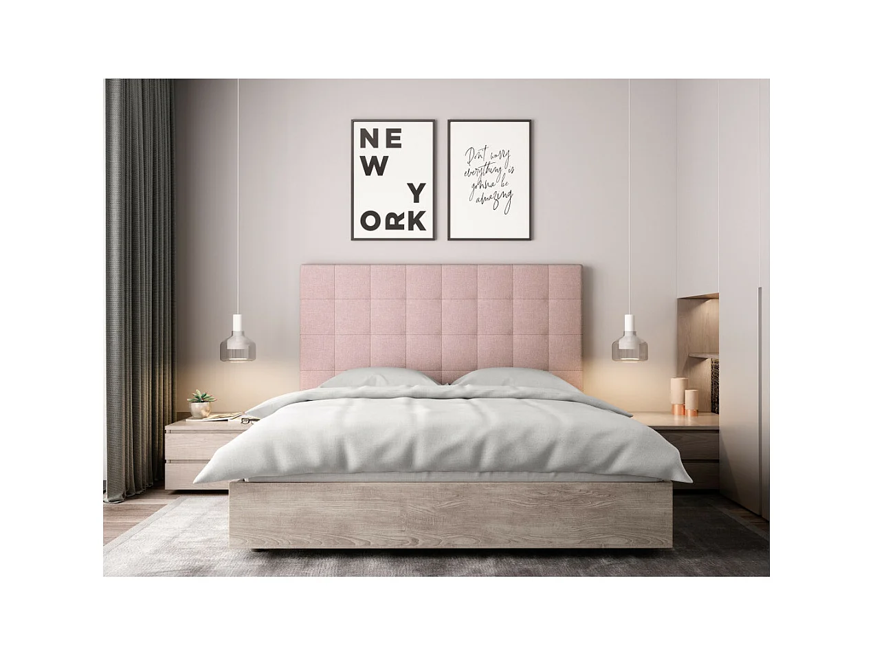 Tête de lit capitonnée en tissu MEGAN - Rose, Largeur - 160 cm