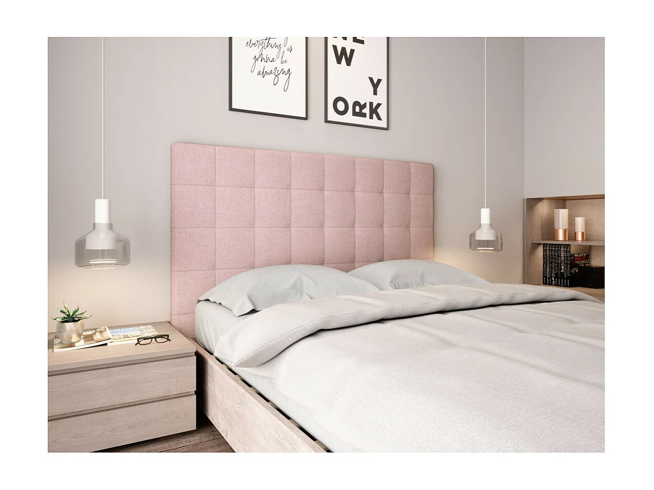 Tête de lit capitonnée en tissu MEGAN - Rose, Largeur - 160 cm