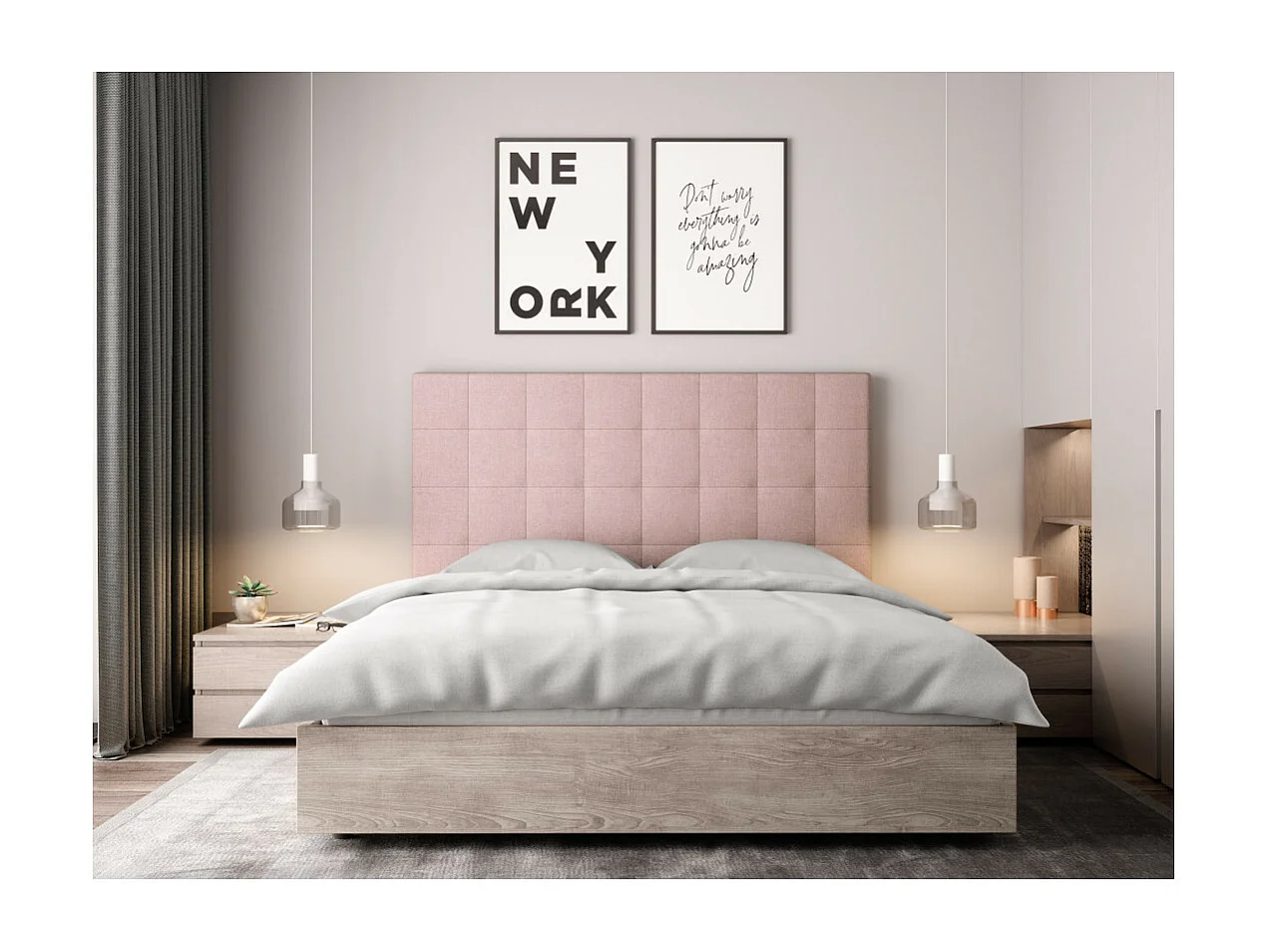 Tête de lit capitonnée en tissu MEGAN - Rose, Largeur - 160 cm