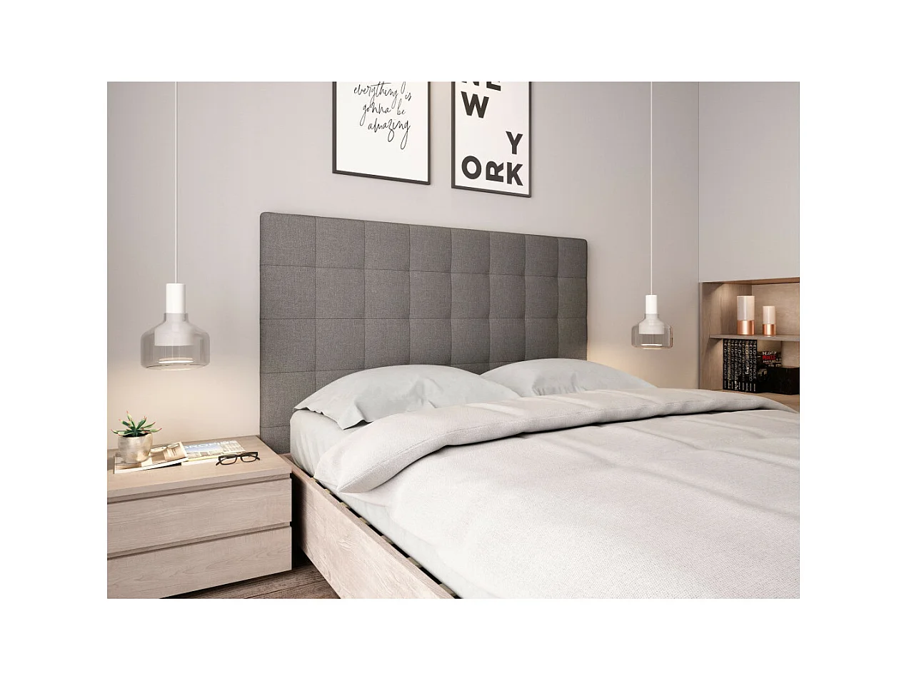 Tête de lit capitonnée en tissu MEGAN - Gris, Largeur - 140 cm