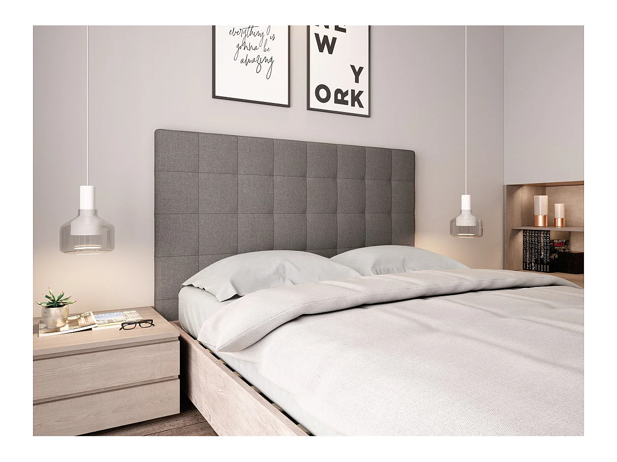 Tête de lit capitonnée en tissu MEGAN - Gris, Largeur - 140 cm
