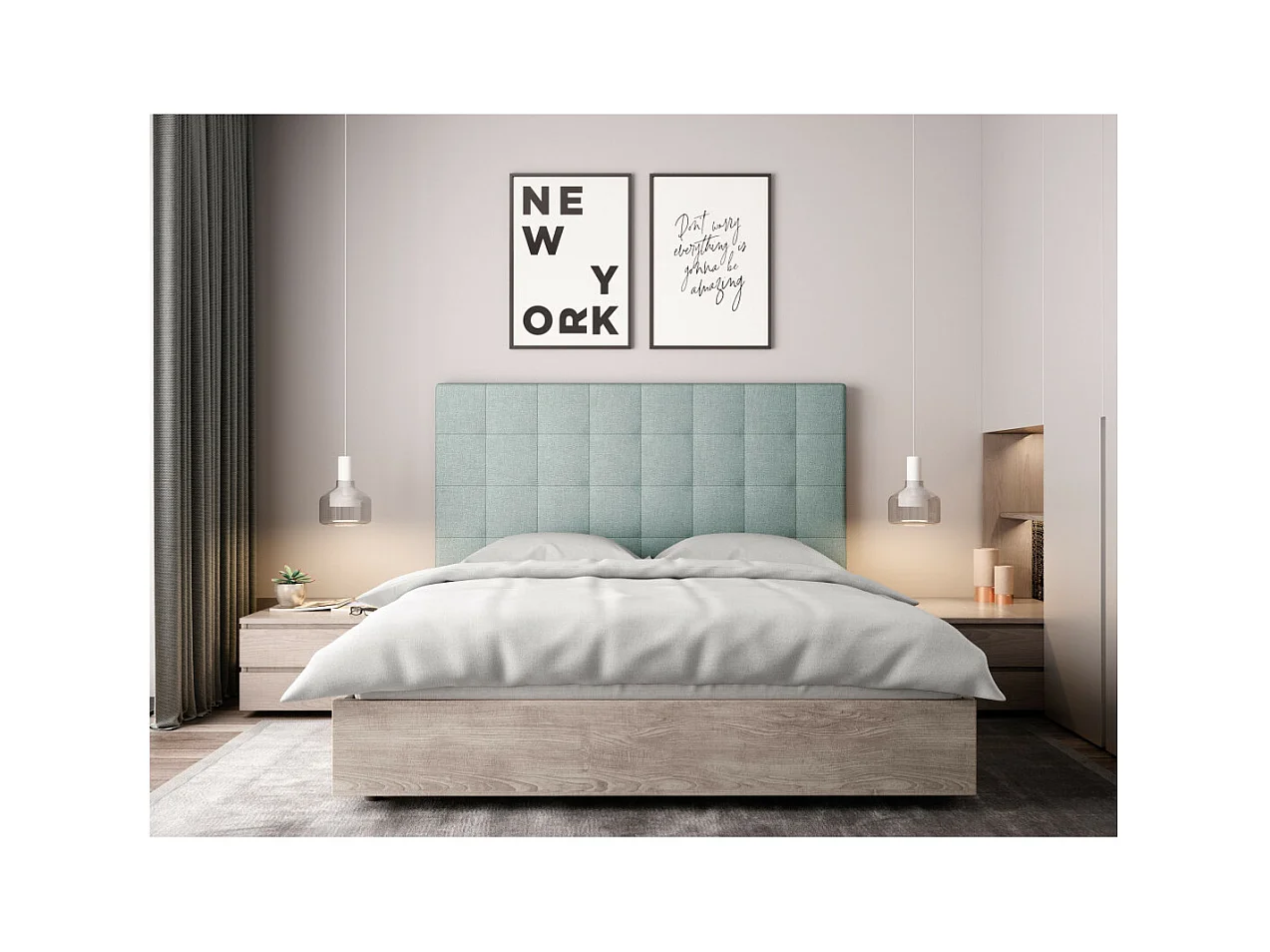 Tête de lit capitonnée en tissu MEGAN - Bleu clair, Largeur - 160 cm